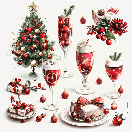 Realistic Christmas party clipart on flat white background