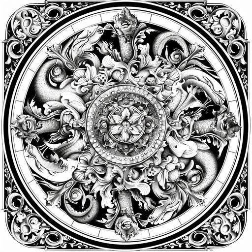 Detailed mandala with aquatic creatures and waves