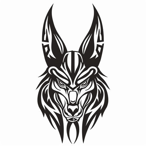 Anubis head in tribal tattoo style on white background