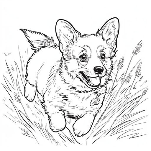 Corgi running in the grass