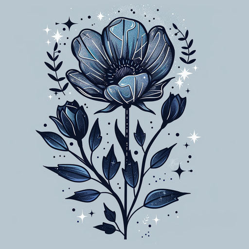 March birth flower with cosmic patterns in blue