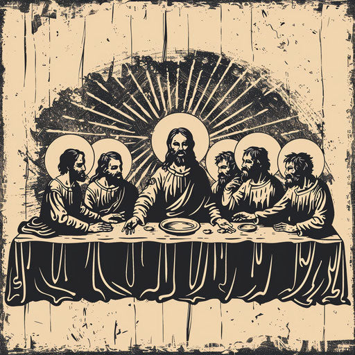 Rustic flat sketch of the Last Supper with earthy tones