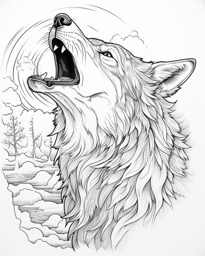 Howling wolf drawing vector free coloring pages for kids