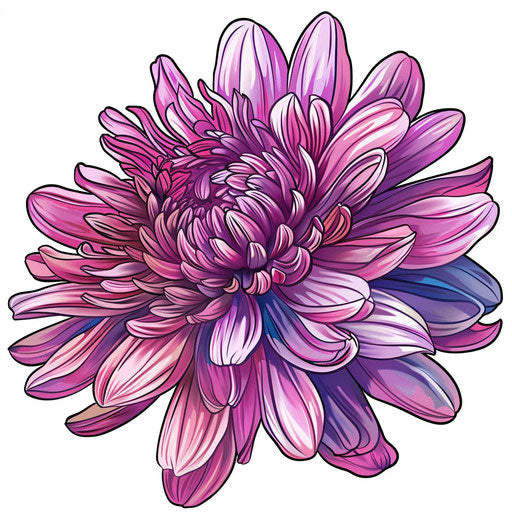 Clipart style tattoo sketch of a vibrant pink and purple aster flower