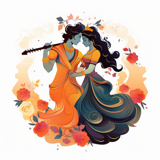 Radha Krishna clipart in Minimalist style, on white background