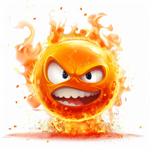 Emoticon with emotion flame on white background