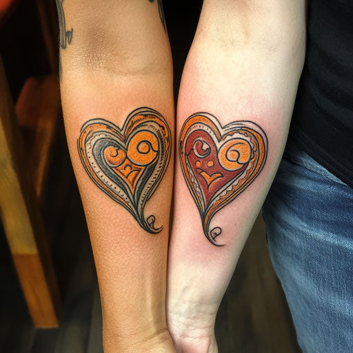Mother daughter tattoos with intertwining hearts