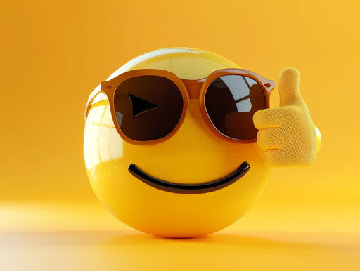 Smiling emoticon with sunglasses giving thumbs down sign