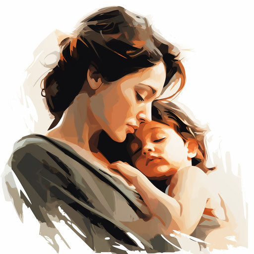 Motherly illustration in the style of Chiaroscuro Art, on white background