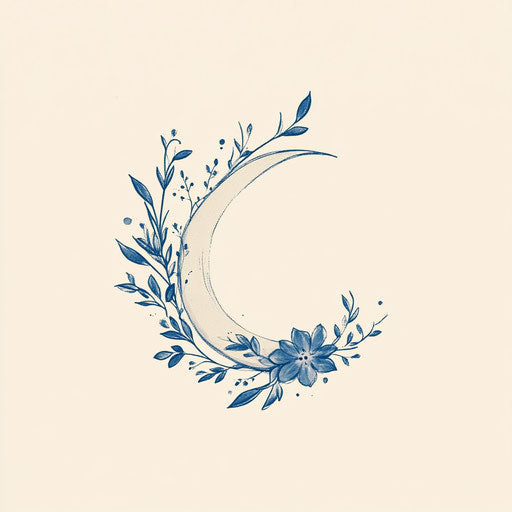 Cute tiny crescent moon tattoo sketch in blue