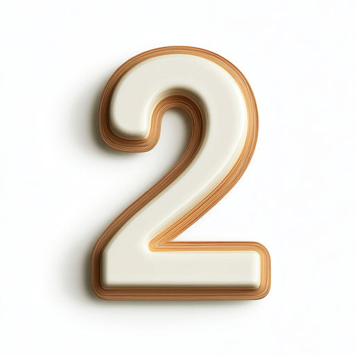 3D number 2 in photorealistic style on flat white background, isolated clipart