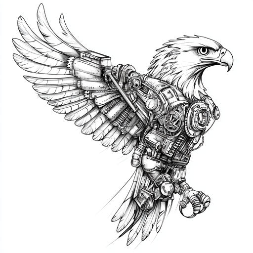 Eagle tattoo on hand in steampunk style
