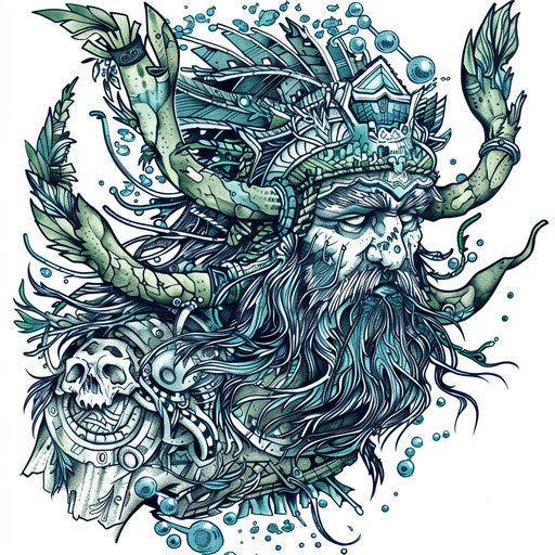 Nautical tattoo sketch of a Vodyanoi warrior