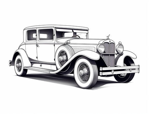 Vintage car coloring page in white and gray