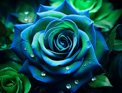 Green rose art wallpapers, dark emerald and dark azure style, joyful celebration of nature