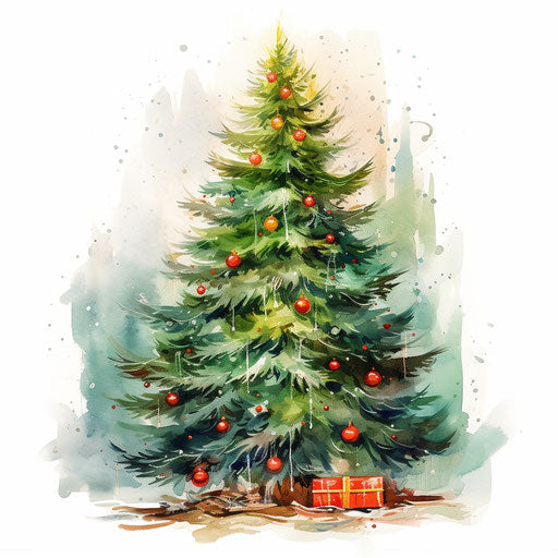 Christmas tree clipart in the style of Oil painting, on white background