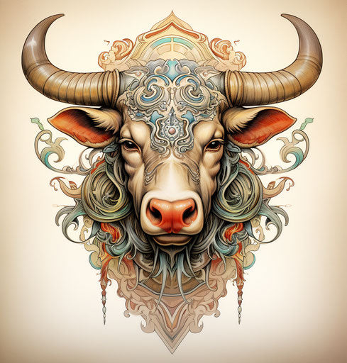 Ornamental bull tattoo, wiccan style, auto s3 konica