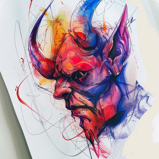 Surreal devil tattoo concept blending fantasy elements