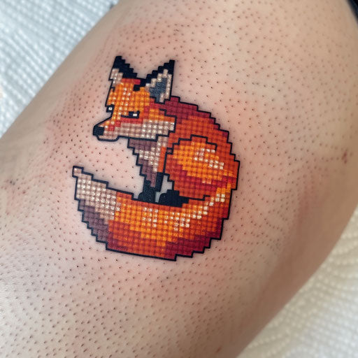 Fox in pixel art, 8-bit colors on white background