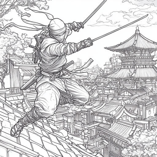 Ninja in a dramatic rooftop battle