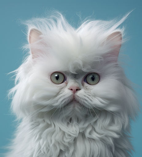 White cat with exaggerated facial features