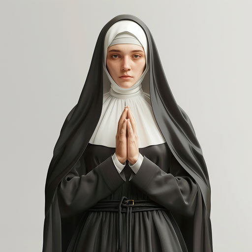 Realistic nun clipart on white background, modern aesthetic