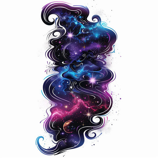 Flat cosmic tattoo: dark mark with stars and galaxies