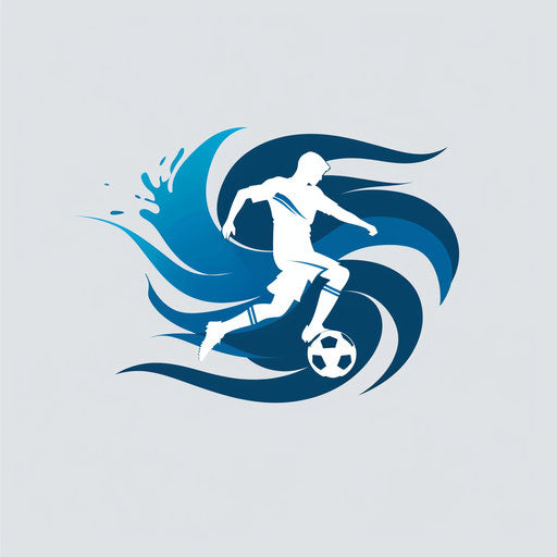 White and blue football logo on minimalist background