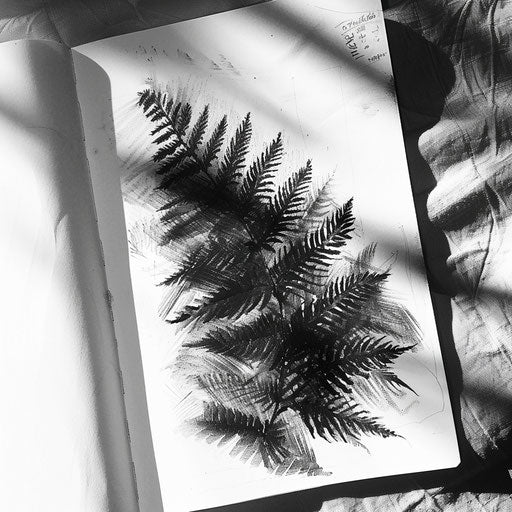 Abstract fern tattoo sketch in charcoal