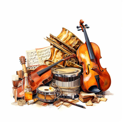 Musical instruments in oil painting style