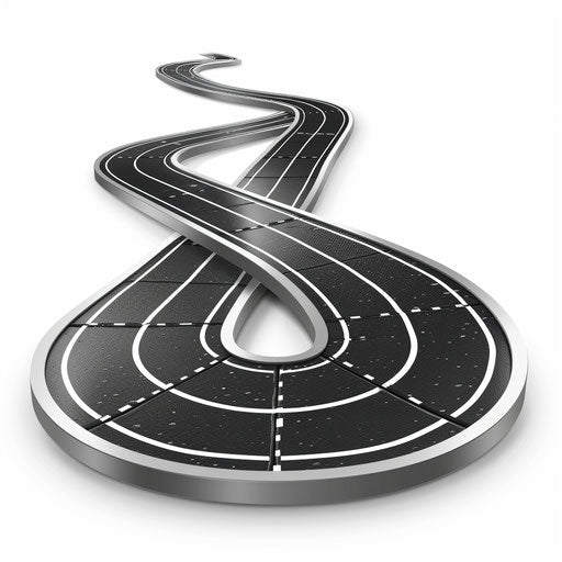 Flat metallic silver background supporting a realistic roadmap