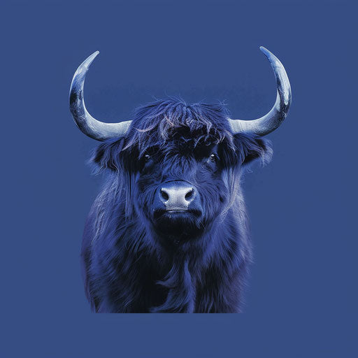 Vivid yak clipart on flat royal blue background