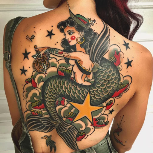 Traditional tattoos for women: mermaids and stars