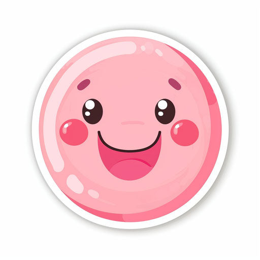 Pink smiley face sticker on white background, simple design