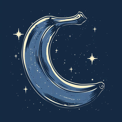 Bold dark flat tattoo sketch with banana silhouette on midnight blue