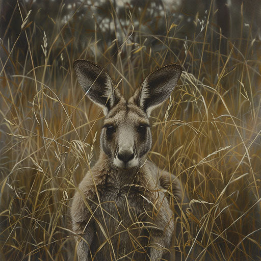 Western grey kangaroo navigating in tall grass