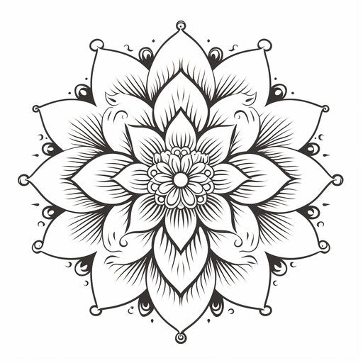 Lotus flower pattern hand drawn ornament for mandala, pattern isolated on white background, in the style of classic tattoo motifs, indian scenes, minimalistic design, suspended/hanging