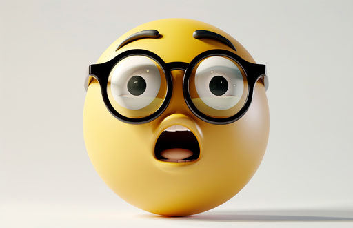 3D shocked face with glasses on white background