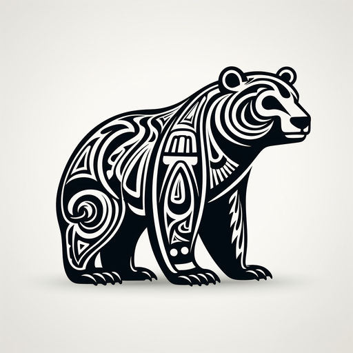 Black and white bear with tribal designs