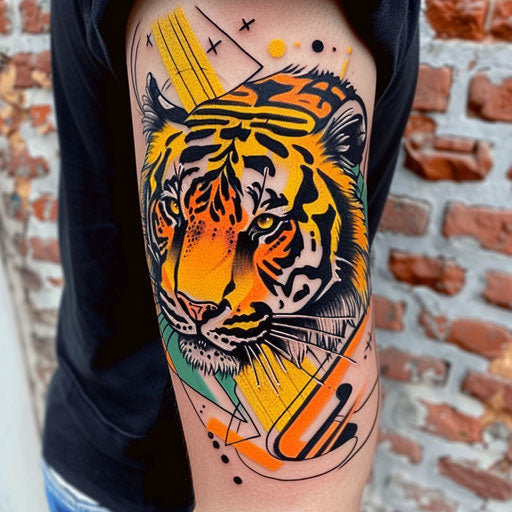 Bold sketch of a neon tiger with yellow and orange stripes