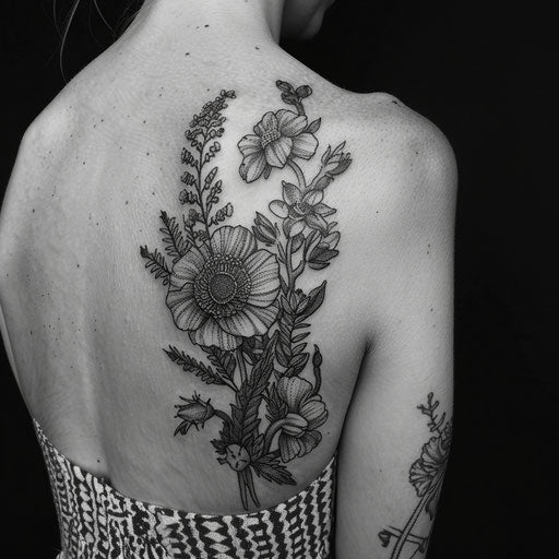 Black and grey wildflower tattoo