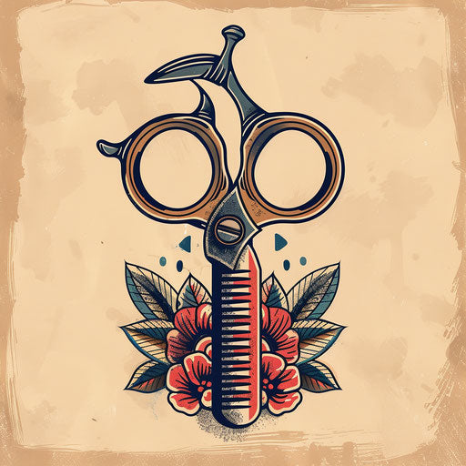 Clipart style drawing of vintage barber scissors and comb