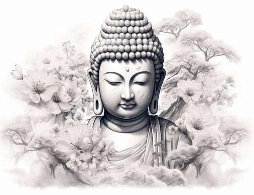 Buddha Tattoos | Japanese Illustration, Ambient Occlusion Style, Dreamy Pointillism, Realistic 100:77