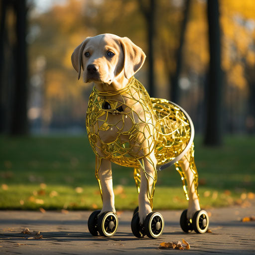 Puppy with puppy walker in the park