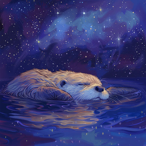 Otter sleeping under stars in gentle river current