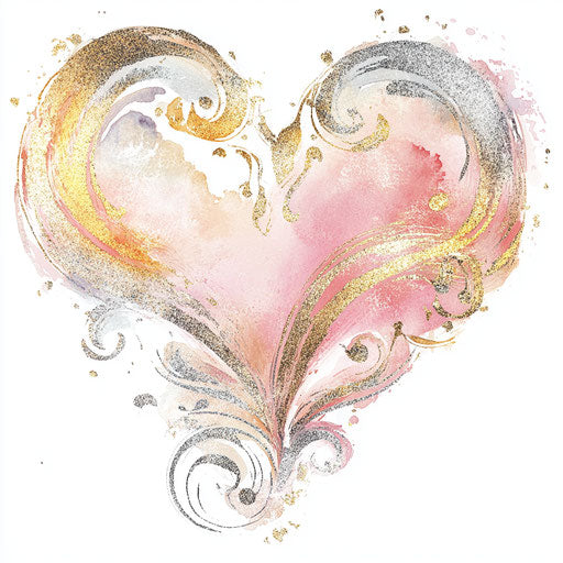 Shimmering heart in gold and silver with pastel colors