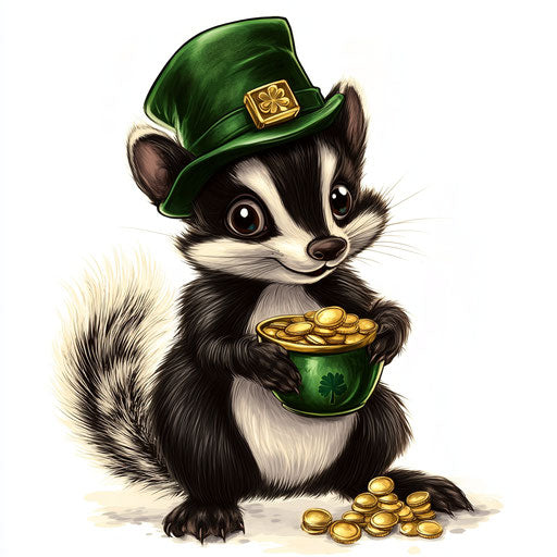 St. Patrick's Day skunk with green hat and gold coin
