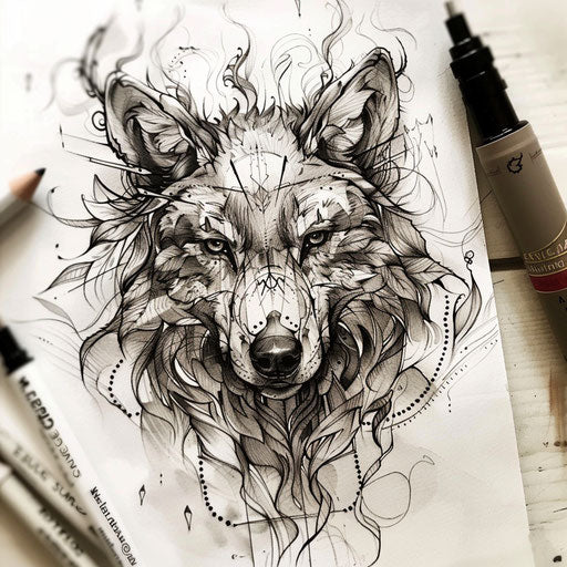 Detailed sketch of a wolf with fine lines and subtle shading