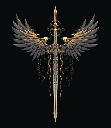 Ancient winged sword, Byzantine iconography style, simplified lines