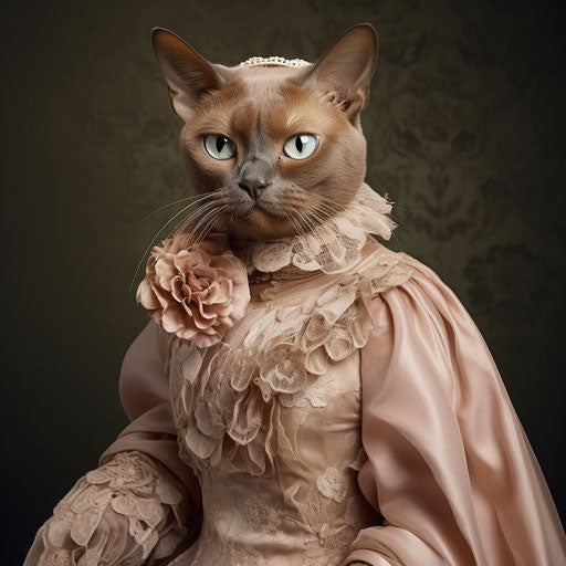 Burmese cat dressed as a woman